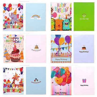 DIY Birthday Greeting Card Diamond Painting Kit, Including Envelope, Resin Rhinestones Bag, Diamond Sticky Pen, Tray Plate and Glue Clay