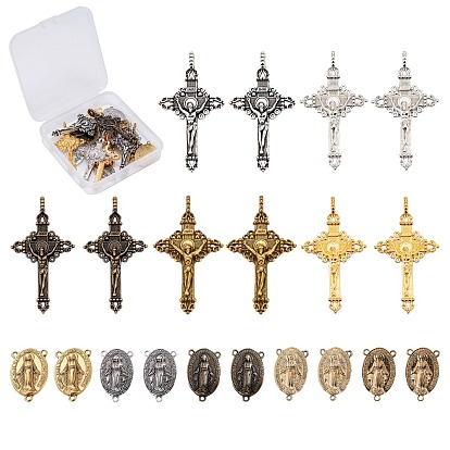 Tibetan Style Alloy Cross Pendants, with Chandelier Component Links, for Religion