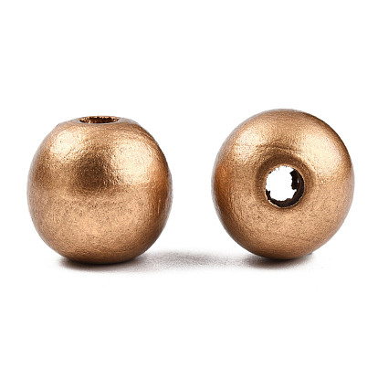 Dyed Natural Wood Beads, Round, Lead Free