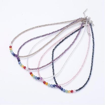 Yoga Chakra Jewelry, Faceted Glass & Gemstone Beaded Necklaces, with Brass Lobster Claw Clasps
