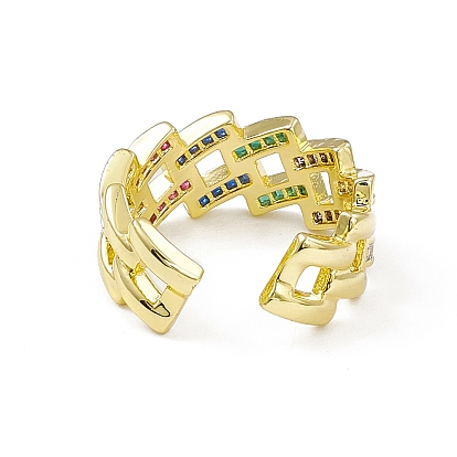 Открытое кольцо-манжета с кубическим цирконием и ромбами, полое кольцо из настоящей позолоченной латуни 18k для женщин, без кадмия и без свинца