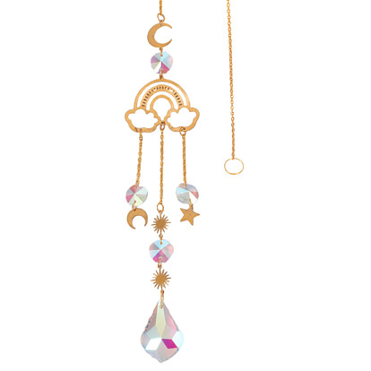 1 Декоративный подвесной элемент в виде ловца солнца из граненого стекла, с латунной и железной фурнитурой, для дома, садовый декор, радуга