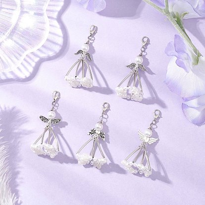 5шт. АБС-пластик, имитация жемчуга, подвесные украшения, ангел, с акриловой, сплав тибетского стиля и железо