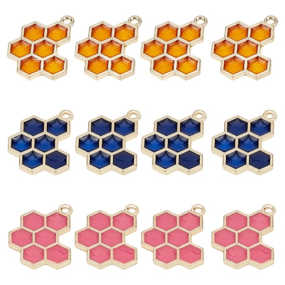 Alloy Enamel Pendants, Honeycomb, Light Gold