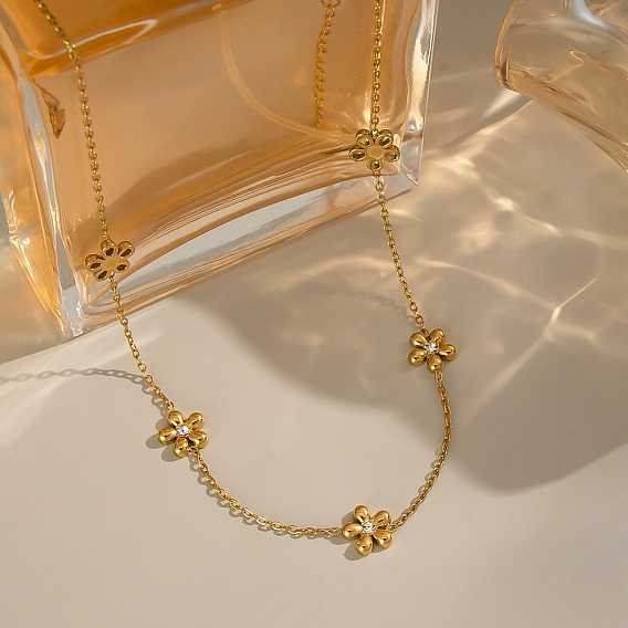 304 ожерелья из нержавеющей стали с кристаллами и стразами в виде цветка для женщин, ионное покрытие (ip), без кадмия, без никеля и без свинца