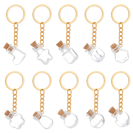 10шт. стеклянные бутылки-брелки, с железными кольцами