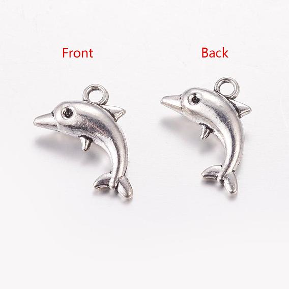 Тибетском стиле сплава дельфин подвески, без кадмия и без свинца, 17.5x11x5 мм, отверстие : 2 мм