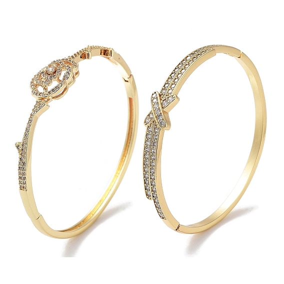 Женские шарнирные браслеты из латуни с буквой x/цветком и микро-паве с прозрачным фианитом, реальный 18 k позолоченный