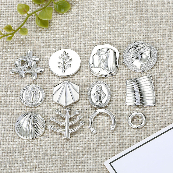Abstract leaf alloy earrings with Virgin Mary ear studs - Unique, Stylish, Religious.