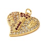Rack Plating Brass Micro Pave Cubic Zirconia Pendants, with Jump Ring, Long-Lasting Plated, Lead Free & Cadmium Free, Valentine Heart, I LOVE YOU Charm