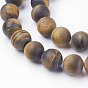 Natural Yellow Tiger Eye Bead Strands, Round, Grade AB+, Frosted