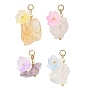 Rohe, raue, natürliche, gemischte Edelsteinanhänger, Nugget-Anhänger mit ABS-Kunststoffblume und Messingösen, golden, gemischt gefärbt und ungefärbt