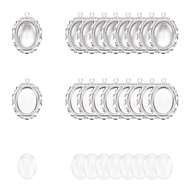 120Pcs 2 Style 304 Stainless Steel Pendant Cabochon Settings and Transparent Glass Cabochons Set, Oval