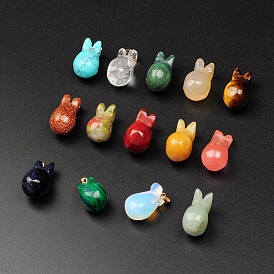 Natural & Synthetic Gemstone Pendants, with Light Gold Tone Brass Findings, Rabbit Head