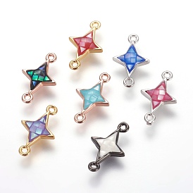 Brass Enamel Links Connectors, with Freshwater Shell, Star