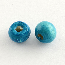 Dyed Natural Wood Beads, Round, Lead Free
