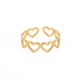 304 Stainless Steel Open Heart Wrap Cuff Ring for Women