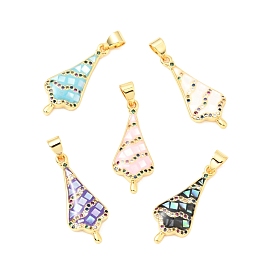 Brass Micro Pave Colorful Cubic Zirconia Pendants, with White Shell and Epoxy Resin, Cadmium Free & Lead Free, Golden, Umbrella