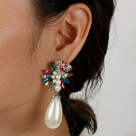 Colorful Water Diamond Earrings for Women, European and American Fashion Pearl Ear Jewelry