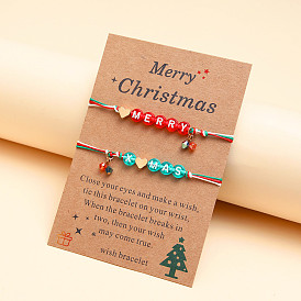 Charmant bracelet de Noël en verre avec lettre en forme de cœur et cordon tressé