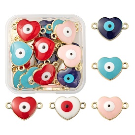 25Pcs 5 Colors Light Gold Alloy Links Connectors, with Enamel, Heart with Evil Eye