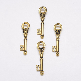 Tibetan Style Pendants, Lead Free and Cadmium Free, Skeleton Key Pendants, 36x9x6mm, Hole: 5mm