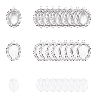120Pcs 2 Style 304 Stainless Steel Pendant Cabochon Settings and Transparent Glass Cabochons Set, Oval