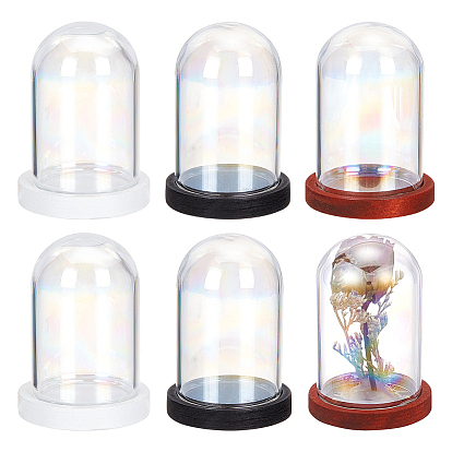 6 наборы 3 цвета переливающийся стеклянный купол, декоративная витрина, колокол баночка террариум с деревянной основой, для подарка своими руками сохраненного цветка