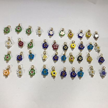 40Stück Millefiori-Glasanhänger, Blume, Mit goldenen eisernen Erkenntnissen