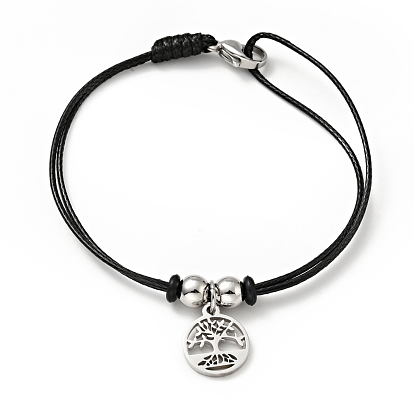 304 pulsera con dije de árbol de la vida de acero inoxidable con cordón encerado para mujer