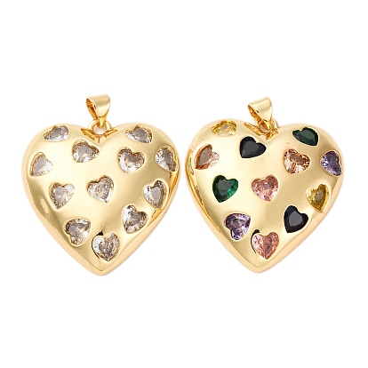 Латунные микро проложить кубического циркония подвески, сердце прелести, стойки покрытие, прочное покрытие, без кадмия и без свинца, реальный 18 k позолоченный