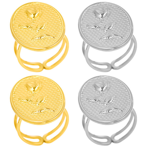 Стильная регулируемая плоская круглая форма с цветком розы 304 кольцо-манжета из нержавеющей стали