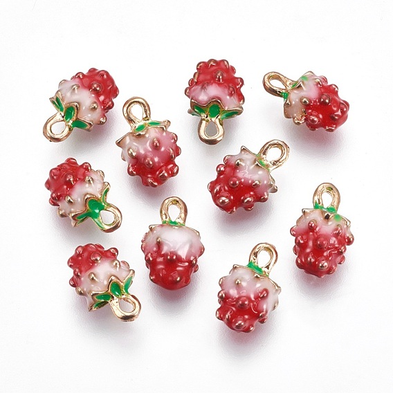 Golden Plated Alloy Enamel Charms, Strawberry