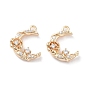 Brass Micro Pave Clear Cubic Zirconia Charms, Moon with Flower Charms