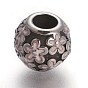 Ретро 304 европейский бисер из нержавеющей стали, с эмалью, бусины с большим отверстием, круглая с цветком