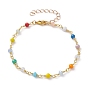 Glass Beaded Bracelets, with Brass Lobster Claw Clasps, Rondelle, Colorful