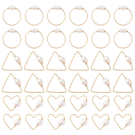 Nbeads 36Pcs 3 Style Copper Linking Rings, with Natural Cultured Freshwater Pearl, Triangle & Heart & Ring