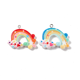 Opaque Resin Pendants, with Platinum Tone Iron Loops, Rainbow with Cloud