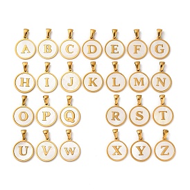 Плоская круглая подвеска из натуральной ракушки с заглавными буквами, с 304 фурнитурой из нержавеющей стали