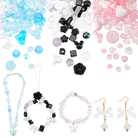 PandaHall Elite 3 Bags 3 Colors Transparent & Opaque Resin Beads, Flower & Faceted Round & Heart & Butterfly, Mixed Shapes