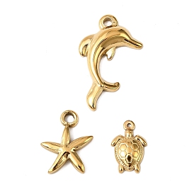 304 подвески из нержавеющей стали, ионное покрытие (ip), реальный 18 k позолоченный, черепаха, дельфин и морская звезда