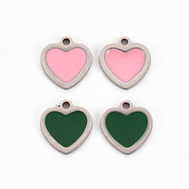304 Stainless Steel Enamel Charms, Stainless Steel Color, Heart