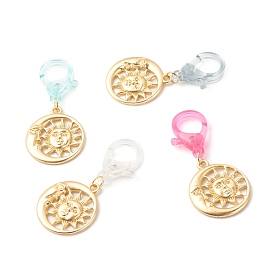 Pendentif en alliage décore, avec fermoirs à pince en plastique, soleil et lune