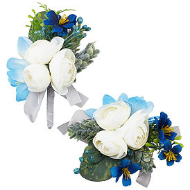 CRASPIRE 2Pcs 2 Style Silk Cloth Rose Flower Boutonniere Brooch & Wrist Corsage, for Wedding, Party Decorations