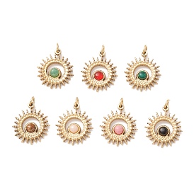 Natural & Synthetic Gemstone Pendants, with Ion Plating(IP) Golden Tone 304 Stainless Steel Findings, Dyed & Heated, Sun