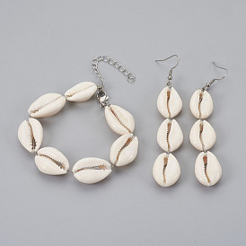 Cowrie Shell Jewelry Sets, Bracelets & Earrings, with 304 Stainless Steel Findings