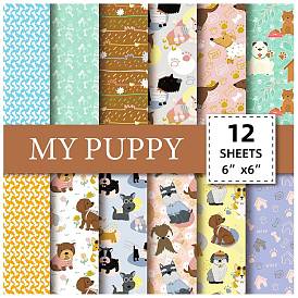 12 Sheets Dog Scrapbook Paper Pad, for DIY Album Scrapbook, Greeting Card, Background Paper