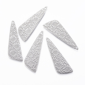 304 Stainless Steel Pendants,  Trilateral with Flower