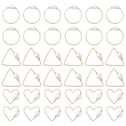 36шт 3 стиль медные соединительные кольца, с натуральным культивированным пресноводным жемчугом, треугольник и сердце и кольцо