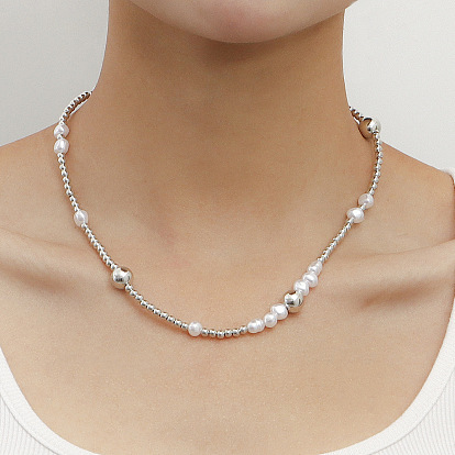 Minimalist Grey Beaded Handmade Heart Pendant Necklace for Women